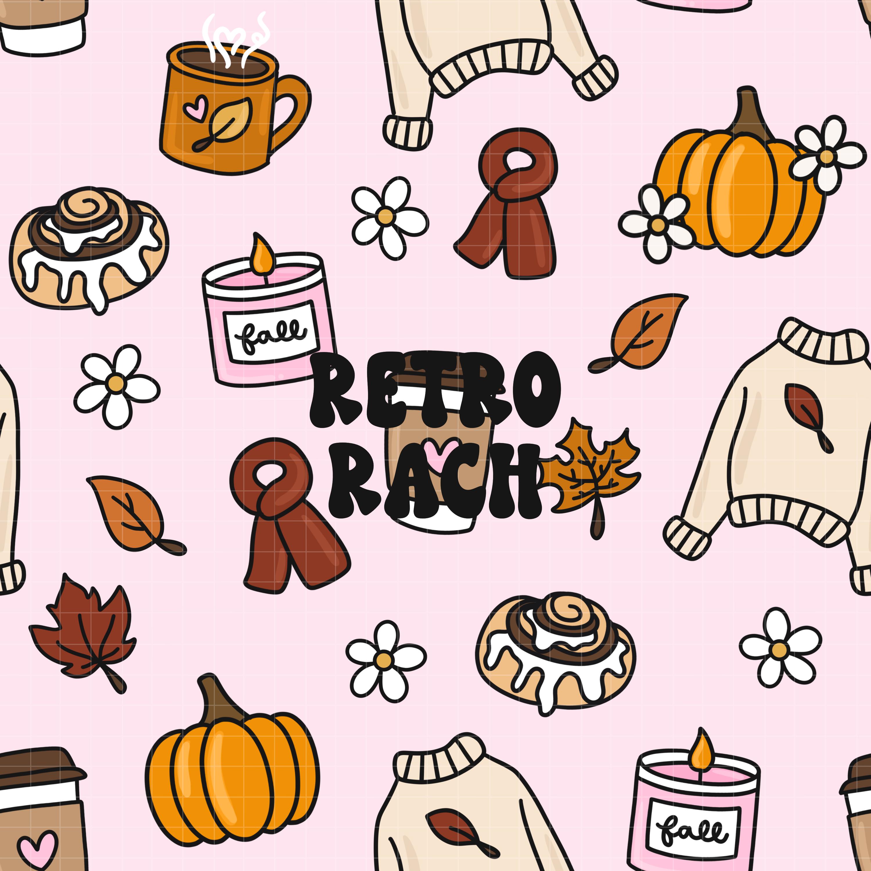 Cozy Girl Fall Seamless Pattern - Retro Fall & Halloween Fabric Design ...