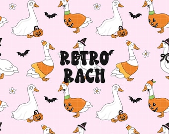 Spooky Porch Goose Seamless Pattern - retro fall & halloween fabric design for sublimation - cottagecore