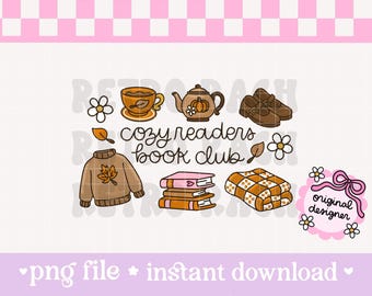 Cozy Readers Book Club PNG file - whimsical fall design for sublimation