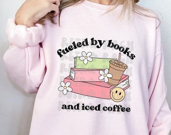 Fueled by Books and Iced Coffee PNG - retro sublimation design -  trendy design