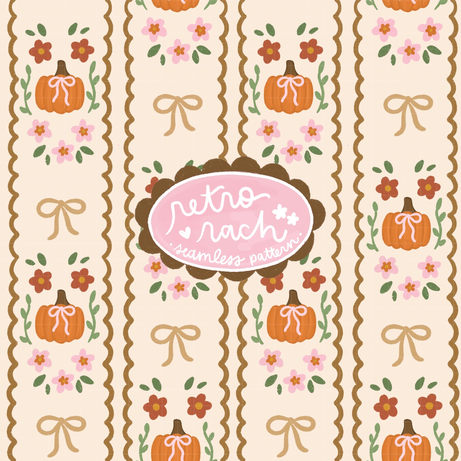 Coquette Fall Seamless Pattern - Retro Fall & Halloween Fabric Design ...