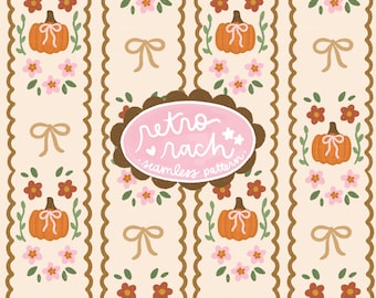 Coquette Fall Seamless Pattern - retro fall & halloween fabric design for sublimation - cottagecore