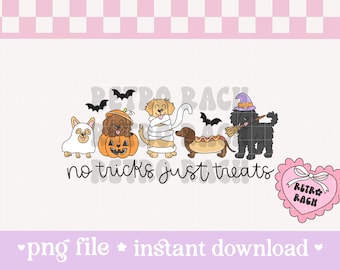No Tricks Just Treats PNG file - retro and trendy cottagecore design for sublimation - Halloween and fall original art