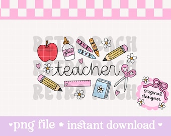 Teacher PNG File - retro sublimation design - back to school original design