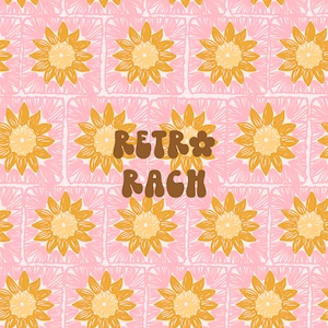 May include: A pink and yellow crochet pattern with the text "Retro Rach" in brown letters.