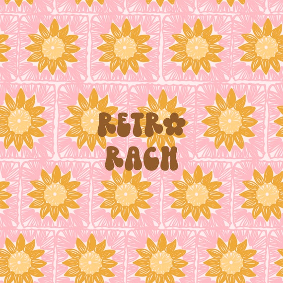 Granny square crochet seamless repeating pattern - retro sunburst fabric design for sublimation