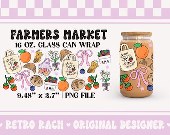Farmers Market Cup Wrap file - 16 OZ. Libbey Glass Can design for sublimation - retro and trendy original art