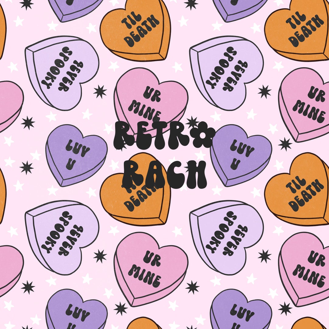Halloween Conversation Hearts Seamless Pattern Retro Fabric Design for
