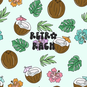 Retro coconuts seamless repeating pattern - retro summer fabric design for sublimation