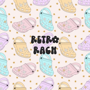 Shoe with charms seamless repeating pattern - retro floral fabric design for sublimation