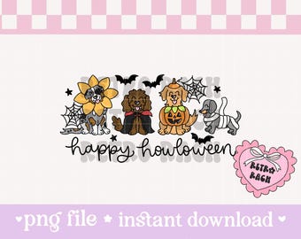 Happy Howloween Dogs PNG file - retro and trendy cottagecore design for sublimation - Halloween and fall original art