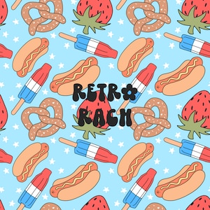 Patriotic foods seamless repeating pattern - retro fabric design for sublimation
