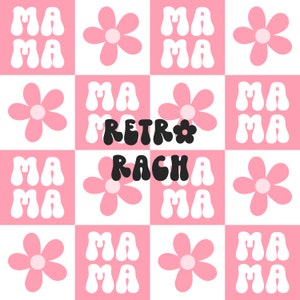 Padrão de repetição sem costura xadrez rosa Mama - design de tecido floral retrô para sublimação