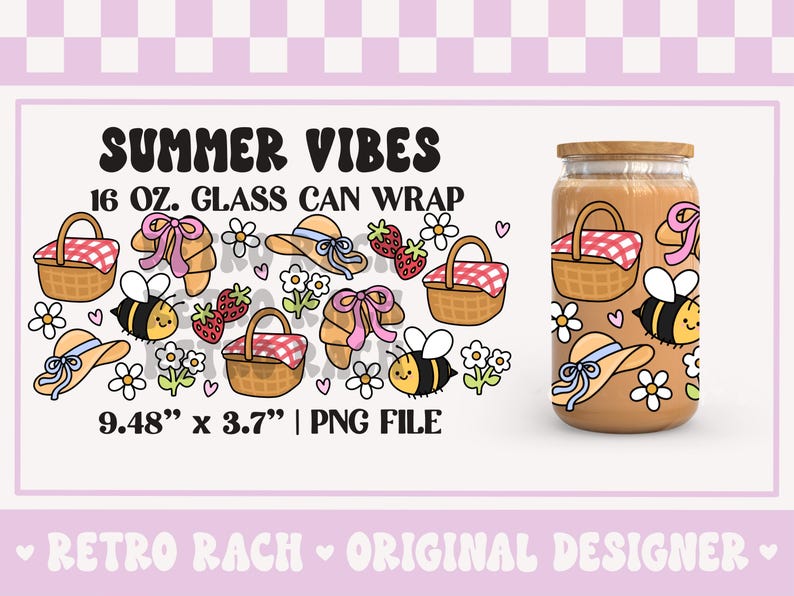 Summer Vibes Cup Wrap - 16 OZ Glass Can Wrap File - PNG File for ...