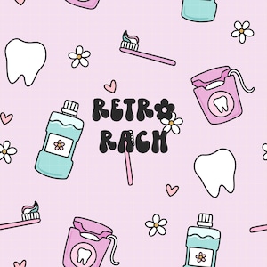Patrón sin costuras de iconos dentales: diseño de tela retro para sublimación: diseño de odontología de moda