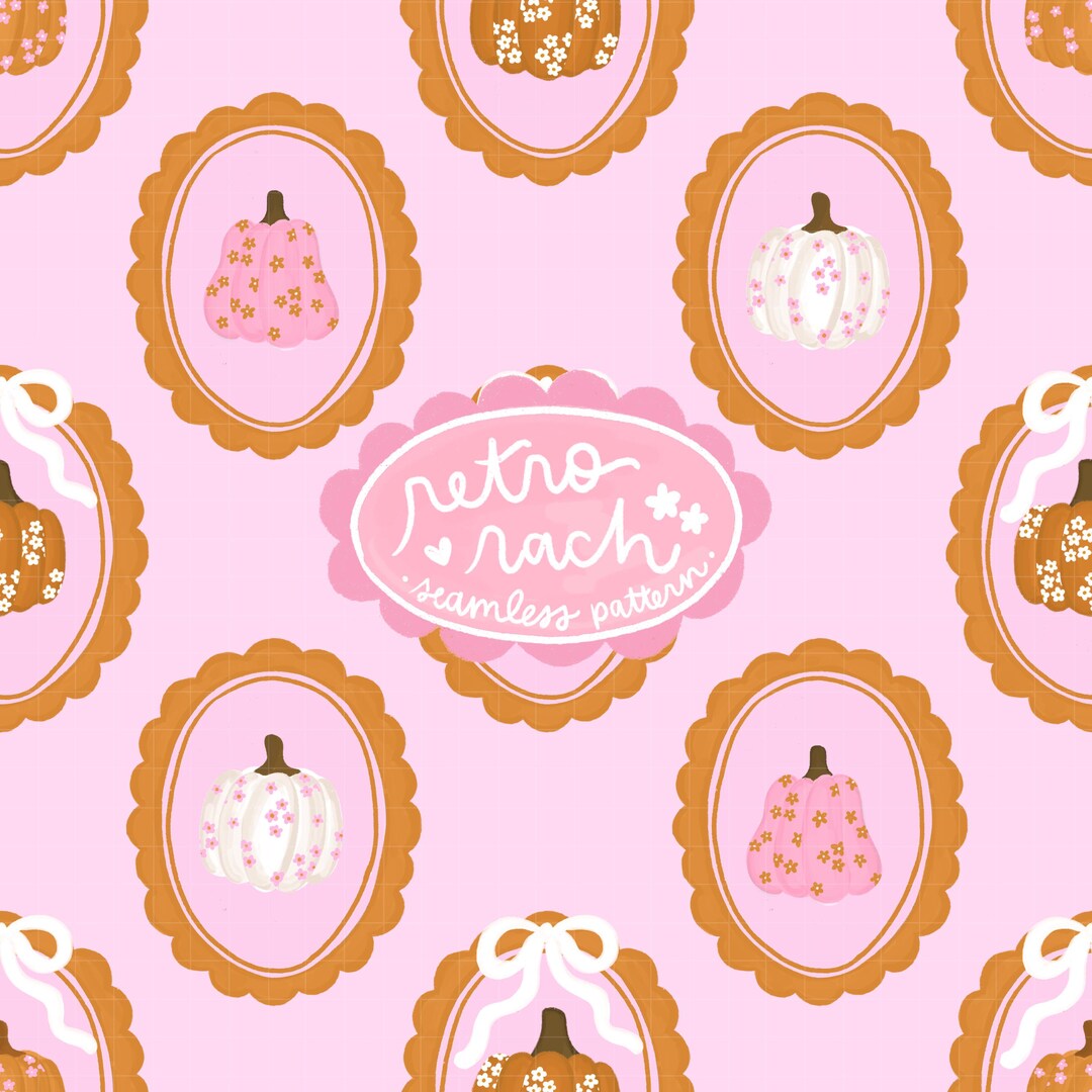 Coquette Pumpkins and Bows Seamless Pattern - Retro Fall & Halloween ...