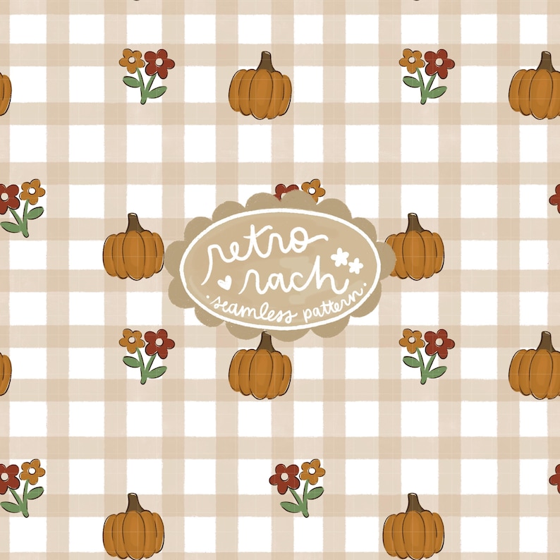 Fall Gingham Seamless Pattern - Retro Fall & Halloween Fabric Design ...