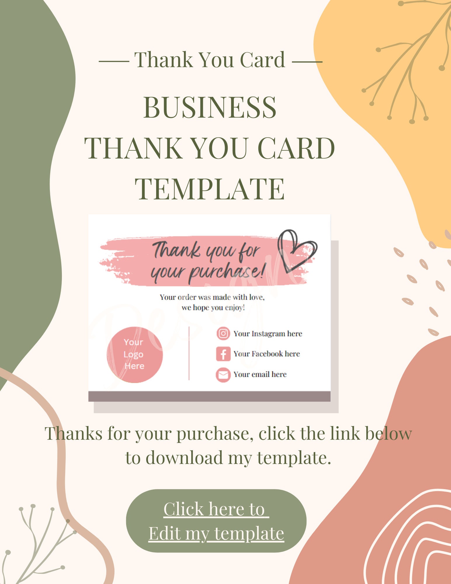 Thank You Card Template for Business Editable in Canva Free Account - Etsy