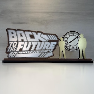 Back to the Future 40th Anniversary Wooden Display – Marty & Doc with Clocktower – Hill Valley – BTTF Tribute – BTTF Inspired
