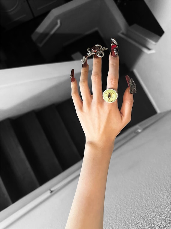 Real Scorpion Stainless Steel Ring, Scorpion Specimen Gothic Adjustable Ring, Scorpio Oddities Ring, Glow in Dark,Novelty Scary Ring