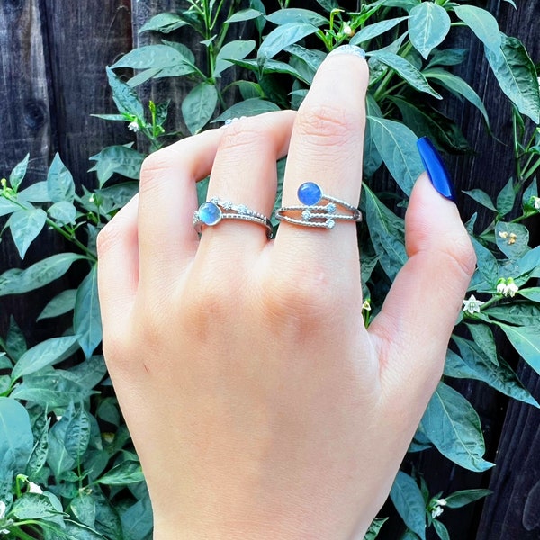 Natural Labradorite  Branch/Crown Ring, Blue Labradorite Minimalist/Dainty Ring, One-Of-A-Kind Ring, Adjustable Ring