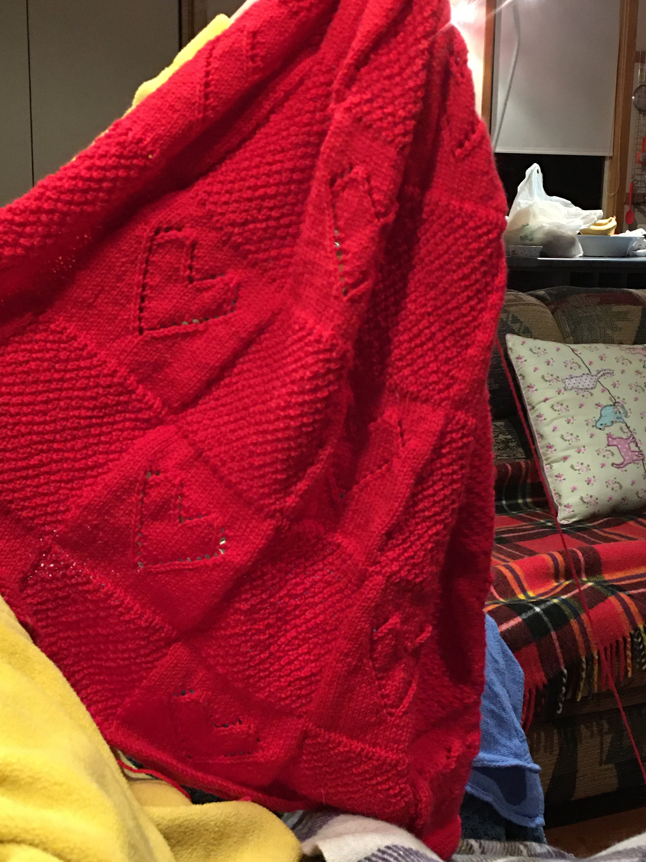Hand-Knitted Merino Wool Heart Throw Blanket