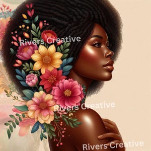 8 floral black girls PNG set clipart bundle, black girls Illustrations designs, colorful art, Digital Download, Unlimited Commercial Use