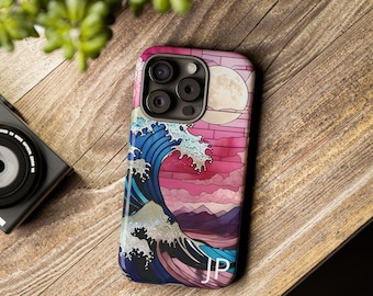 Custom Japanese Wave Cherry Blosson Stained Glass Effect Phone case iPhone 17 16 15 14 13 12 Pro Max S24 S23 FE S21 S22 Plus S25 Ultra A15