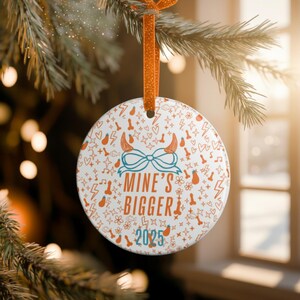 Showgirl Father Christmas Ornament, Custom Coquette Devil Horns Doodle Holiday, Mine's Bigger Funny Gag gift Retro Vintage Design