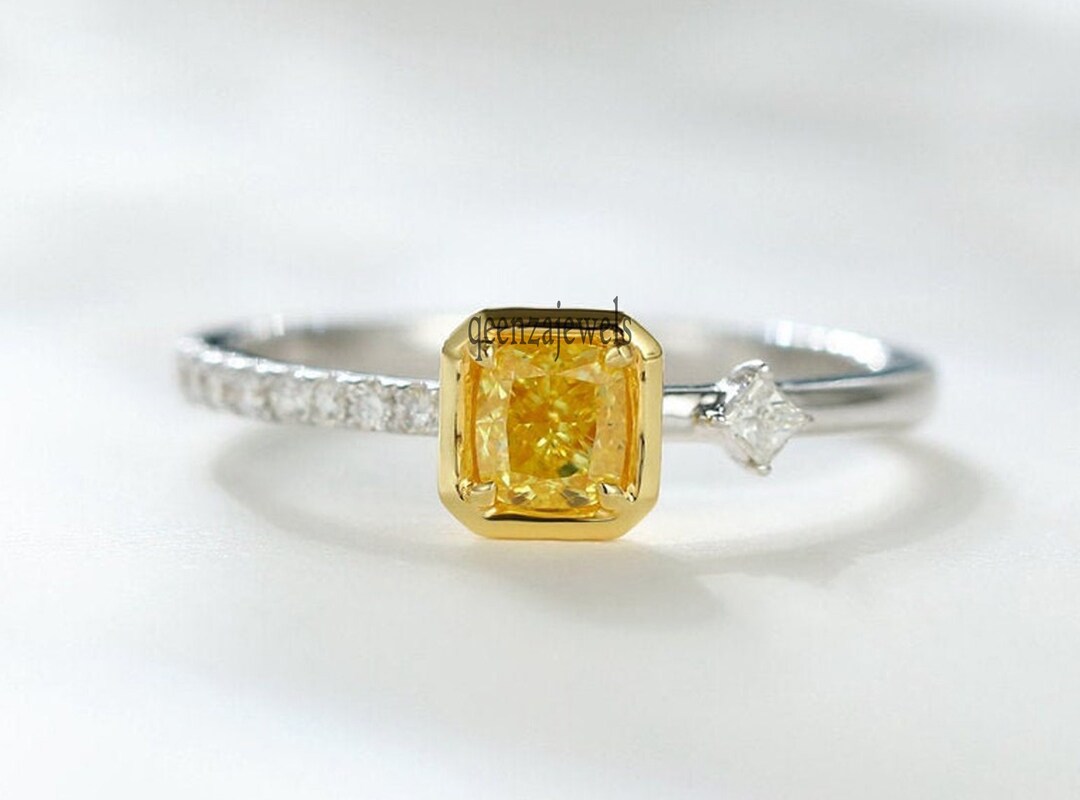 Fancy Diamond Ring 1.60 Ct Cushion Cut Yellow Lab Diamond Ring Etsy