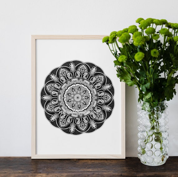 Printable Black and White Mandala Wall Art Print for Living Etsy