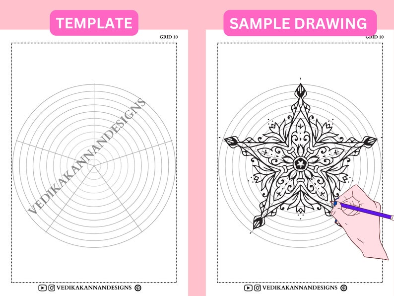 20 Printable Mandala Grid Templates for Mandala Drawing, Digital ...