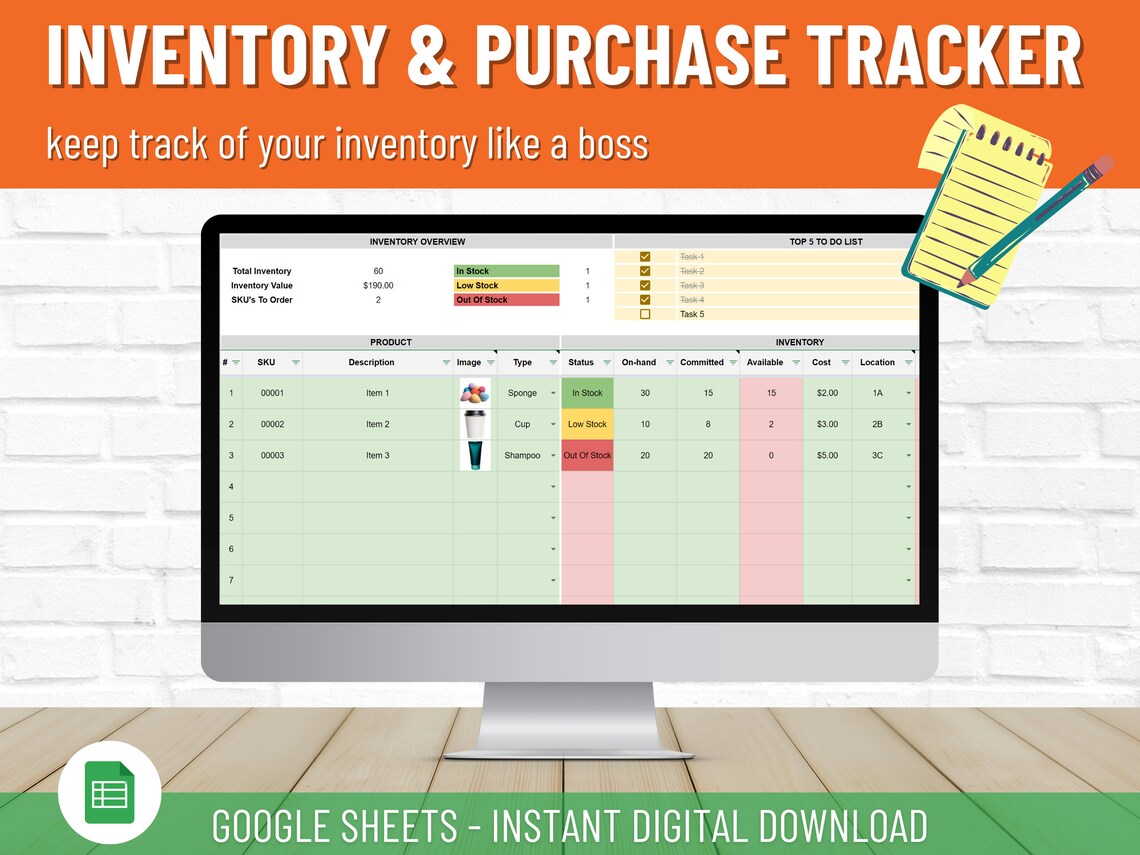 Inventory Tracker Spreadsheet for Google Sheets, Purchase Order Tracker ...