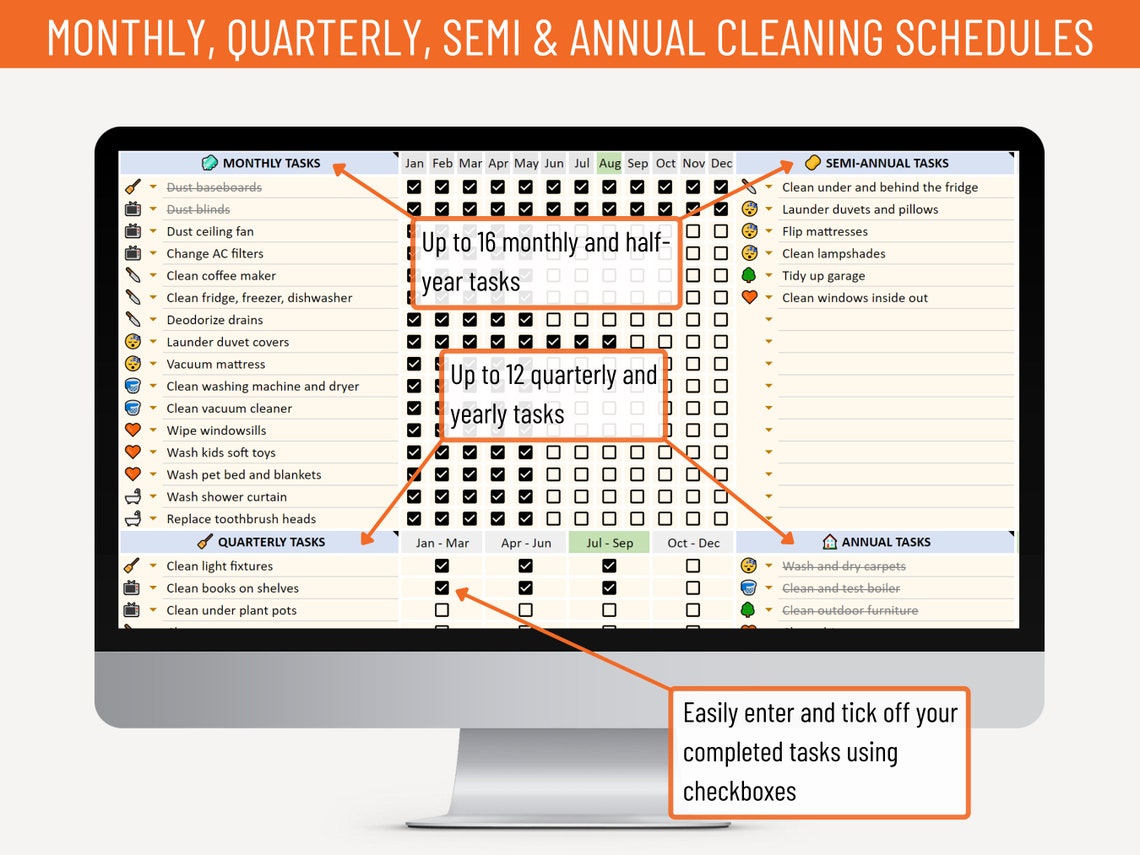 Cleaning Schedule Checklist for Google Sheets, Printable Editable ...