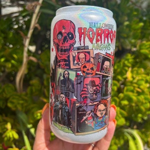 retro halloween glass can, horror movie cup, Michael Myers , halloween horror nights glass cup, halloween.