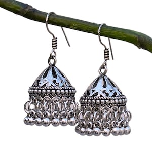 Silver Jhumka Earrings – Oxidized Dangle Earrings – Indian Jewelry – Gift for Her