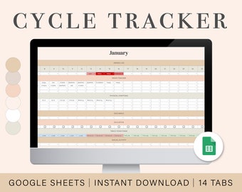 | digital Period Tracker | de suivi du cycle menstruel | de feuille de calcul Google Sheets Planificateur de suivi de période