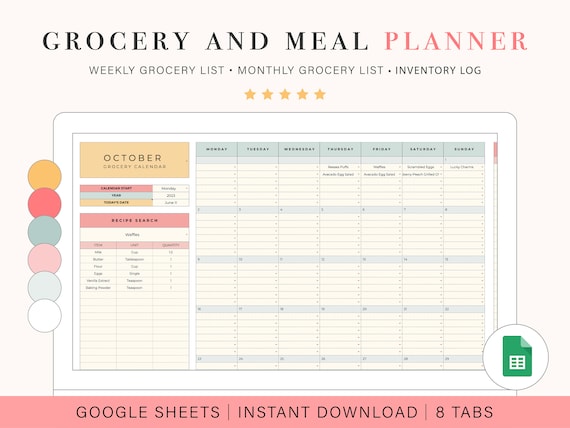 Digital Grocery List & Meal Planner | Meal Prep Template for Google Sheets