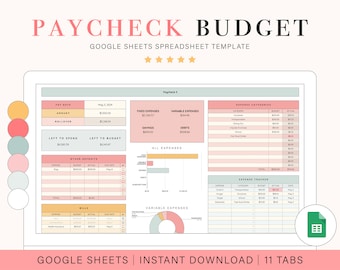 Paycheck Budget Spreadsheet for Google Sheets Template for Budgeting Paycheck Planner to Budget by Paycheck