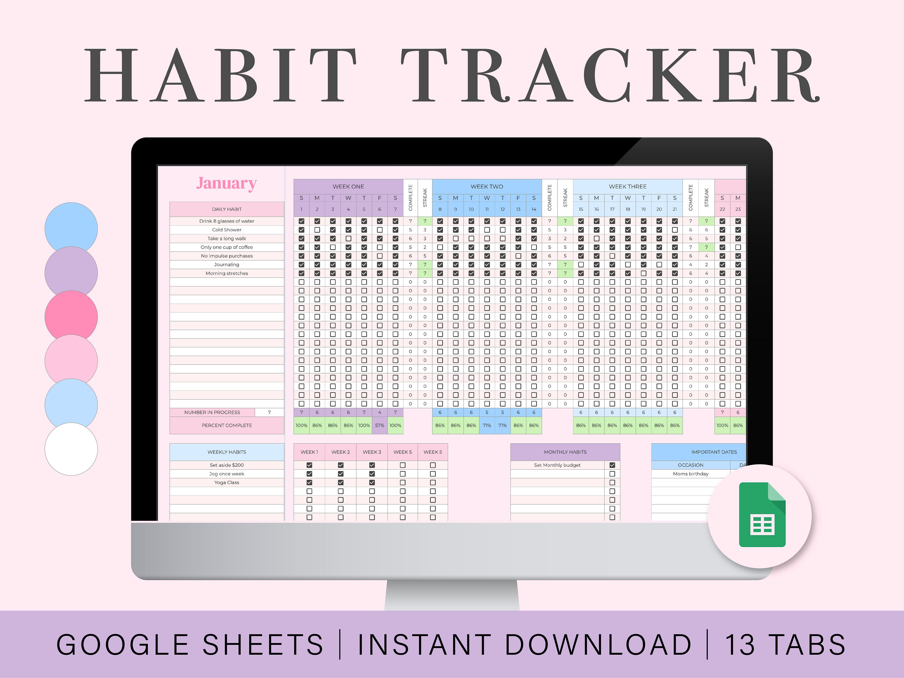 Digital Habit Tracker Habit Tracker Spreadsheet Google Etsy