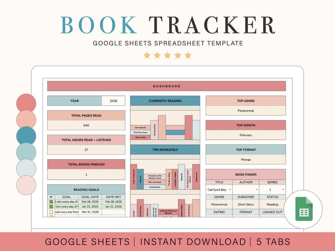 Book Tracker Spreadsheet for Google Sheets | Reading Log | Digital ...