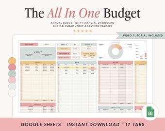 Planilha de Orçamento Tudo em Um | Planilha de Orçamento do Google Sheets | Planejador de Quitação de Dívidas | Planejador de Poupança | Planejador Financeiro