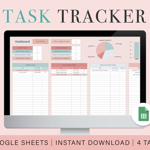 Task tracking spreadsheet task planner digital to do list etsy