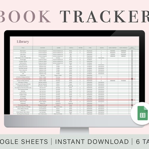 Book Tracker & Reading List Spreadsheet Google Sheets Excel Etsy Canada