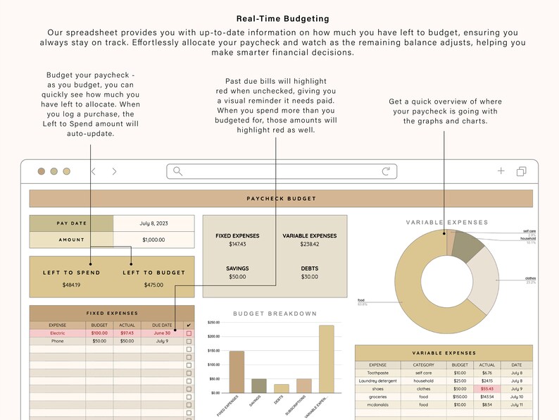 Paycheck Budget Spreadsheet for Google Sheets Template for - Etsy