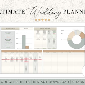Spreadsheet voor huwelijksplanning | Huwelijksbudgetplanner | Trouwchecklist | Gastenlijst bruiloft | Google Spreadsheets-sjabloon