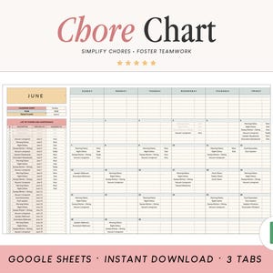 Hoja de cálculo para el registro de tareas familiares / Calendario de limpieza semanal y mensual / Plantilla de Google Sheets