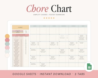 Family Chore Chart Spreadsheet | Weekly and Monthly Cleaning Schedule | Google Sheets Template