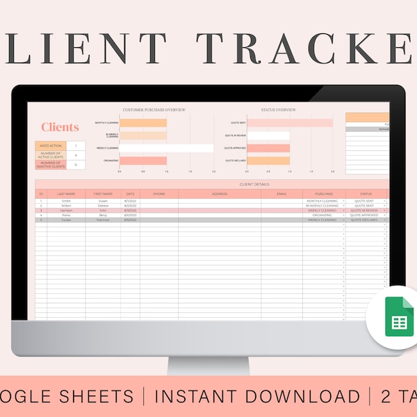 Business Client Tracker | Freelance Client Tracker | Small Business Management | Google Sheets Spreadsheet