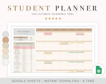 Digital Student Planner | College Planner | Course Tracker | Google Sheets | Assignment Tracking Spreadsheet